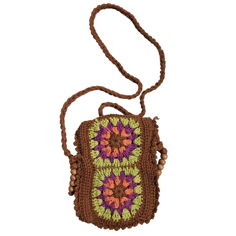 Urban Outfitters Small Crochet Crossbody Bag Brown Granny‎ Square Excellent Boho